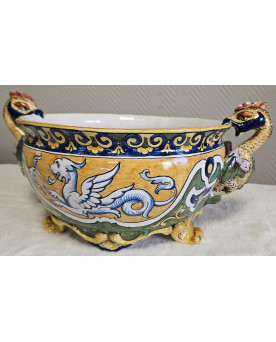 Le village de 58 brocanteurs - Nevers Henri Signoret : grande coupe a l'antique en céramique émaillée polychrome