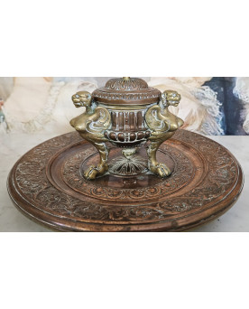 Le village de 58 brocanteurs - Encrier ancien, XIXᵉ siècle, style Renaissance réalisé en bronze doré et cuivre