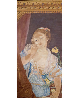 Le village de 58 brocanteurs - D'après Greuze : tableau ancien représentant une jeune femme à la fenêtre