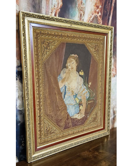 Le village de 58 brocanteurs - D'après Greuze : tableau ancien représentant une jeune femme à la fenêtre
