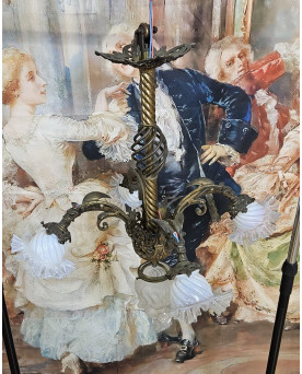 Le village de 58 brocanteurs - Important lustre en bronze doré à cinq lumières époque Napoléon III XIXᵉ