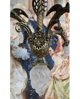 Le village de 58 brocanteurs - Important lustre en bronze doré à cinq lumières époque Napoléon III XIXᵉ