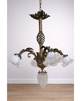 Le village de 58 brocanteurs - Important lustre en bronze doré à cinq lumières époque Napoléon III XIXᵉ