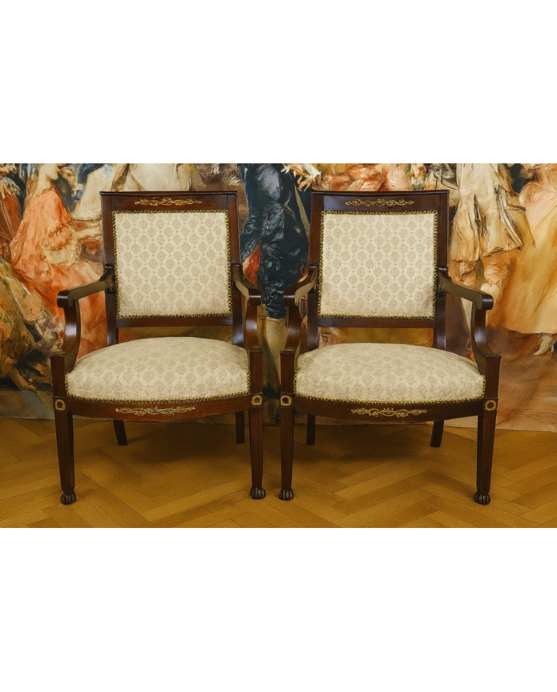 Le village de 58 brocanteurs - paire de fauteuils époque Empire en acajou, datant du début du XIXᵉ siècle (C)
