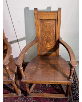Le village de 58 brocanteurs - Paire de fauteuils style Renaissance en noyer et marqueterie