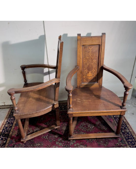 Le village de 58 brocanteurs - Paire de fauteuils style Renaissance en noyer et marqueterie