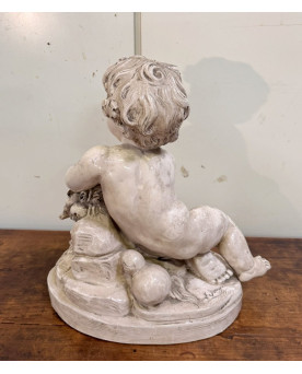 Le village de 58 brocanteurs - Lebrun : Putti en terre cuite émaillée