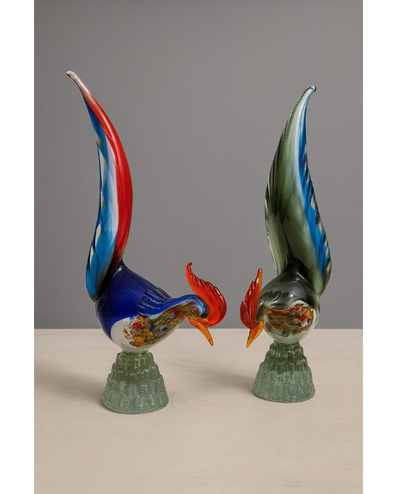 Le village de 58 brocanteurs - Murano : paire de coqs en verre soufflé