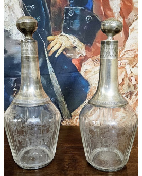 Village des brocanteurs 58 - paire de carafes anciennes en cristal et argent massif