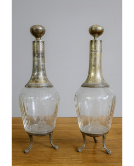 Village des brocanteurs 58 - paire de carafes anciennes en cristal et argent massif