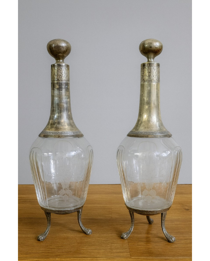 Village des brocanteurs 58 - paire de carafes anciennes en cristal et argent massif