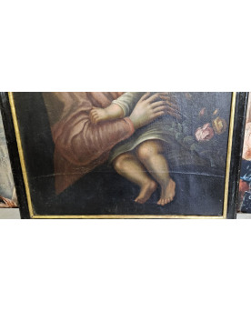 Le village de 58 brocanteurs - Huile sur toile école Italienne du XVIIIᵉ siècle représentant une Madone à l’Enfant