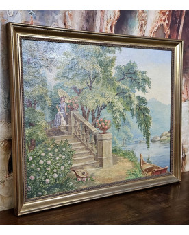 Le village de 58 brocanteurs - Tableau huile sur toile représentant une scène romantique