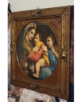 Le village de 58 brocanteurs - Vierge à la chaise de Raphaël : Oliographie époque fin XIXeme