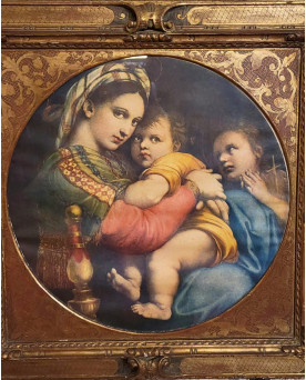 Le village de 58 brocanteurs - Vierge à la chaise de Raphaël : Oliographie époque fin XIXeme