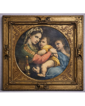 Le village de 58 brocanteurs - Vierge à la chaise de Raphaël : Oliographie époque fin XIXeme