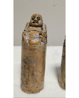Le village de 58 brocanteurs - Rare et intéressante paire de cachets chinois anciens, sculptés en pierre dure naturelle