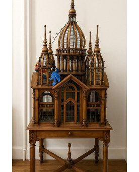 Le village de 58 brocanteurs - Grande volière architecturale en bois–Travail d’ébénisterie de la premiére moitié du XXeme