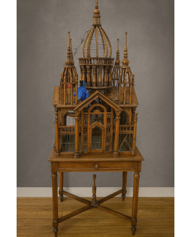 Le village de 58 brocanteurs - Grande volière architecturale en bois–Travail d’ébénisterie de la premiére moitié du XXeme