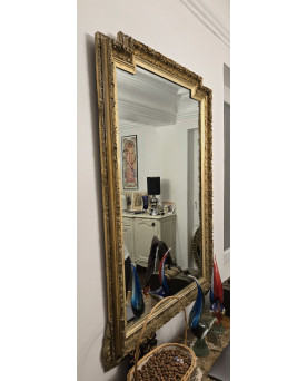 Le village de 58 brocanteurs - grand miroir ancien époque Napoléon III en bois finement sculpté et doré à la feuille