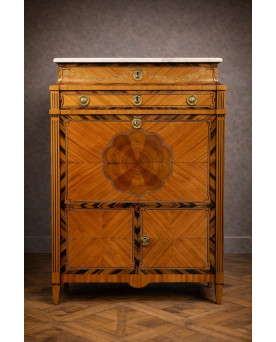 Le village de 58 brocanteurs -  Secrétaire époque Louis XVI en marquéterie de bois précieux