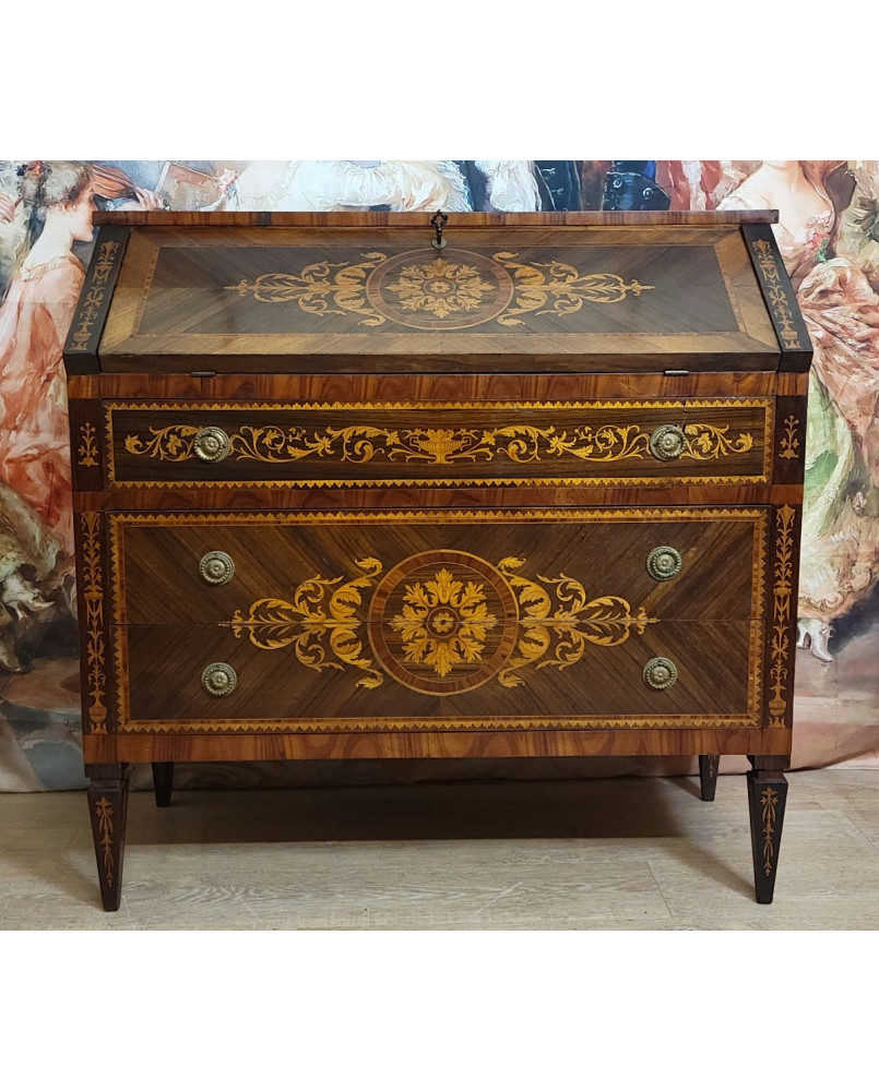 Le village de 58 brocanteurs - commode secrétaire scriban style Louis XV à abattant, en bois précieux