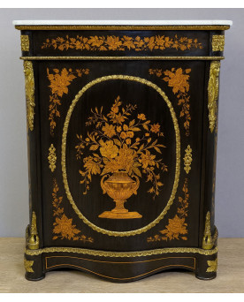 Le village de 58 brocanteurs - Meuble Boulle galbé époque Napoléon III en bois laqué et marquéterie