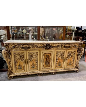 Le village de 58 brocanteurs - Buffet en Enfilade de forme galbée louis XV Vénitien en bois laqué, peint et doré