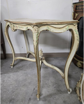 Le village de 58 brocanteurs - Console + grand miroir de style Louis XV en bois laqué et doré
