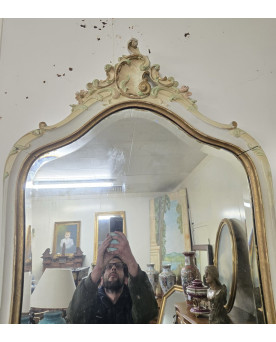 Le village de 58 brocanteurs - Console + grand miroir de style Louis XV en bois laqué et doré