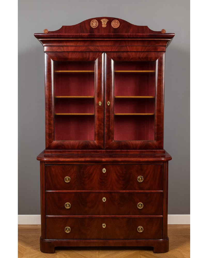 Le village de 58 brocanteurs -bibliothèque–commode-secrétaire Anglaise en acajou, de style Empire ou Restauration