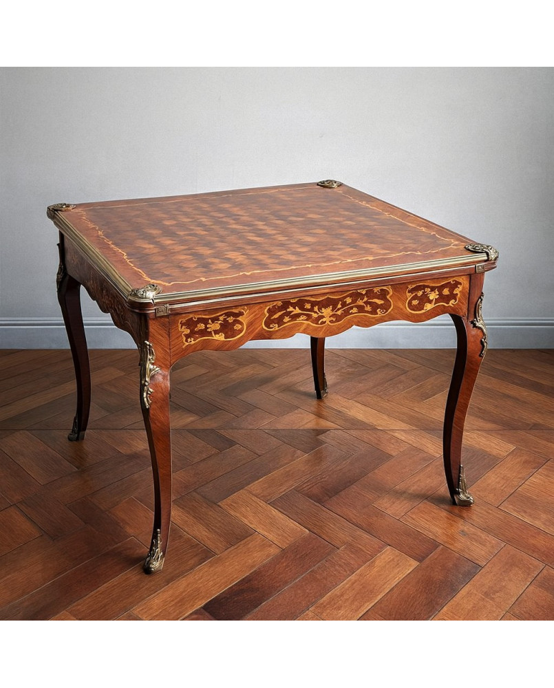 Le village de 58 brocanteurs - Table à jeu en marqueterie de style louis XV époque fin XIXeme