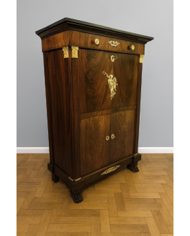 Le village de 58 brocanteurs - Rare secrétaire époque Empire en acajou a quatre colonnes surmontées de chapiteaux en bronze