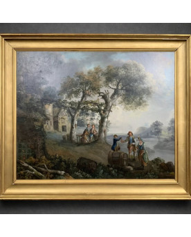 Le village de 58 brocanteurs - Scène champêtre animée – école européenne, fin XVIIIᵉ siècle - scène pastorale
