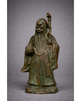 Le village de 58 brocanteurs - Asie XIXeme : statue en bronze représentant un sage chinois, probablement un immortel taoïste