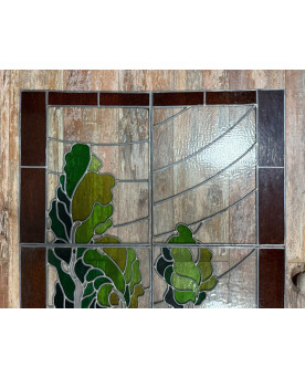 Le village de 58 brocanteurs - Vitrail ancien décor paysage – Arbres et collines – Début XXe siècle