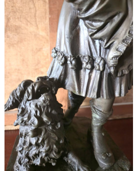 Le village de 58 brocanteurs - Sculpture en bronze – Enfant à la fillette et au chien Époque : XXᵉ siècle