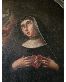 Le village de 58 brocanteurs - Huile sur toile représentant Sainte Gertrude Époque XVIe siècle