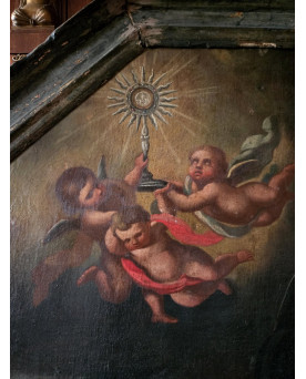 Le village de 58 brocanteurs - Huile sur toile représentant Sainte Gertrude Époque XVIe siècle