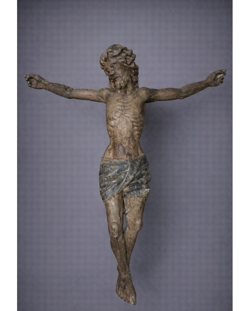 Le village de 58 brocanteurs - Christ en croix (corpus) Époque : XVIIe siècle Bois sculpté et anciennement polychromé