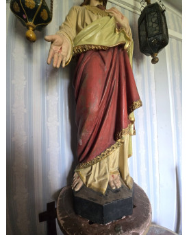 Le village de 58 brocanteurs - Statue du Sacré-Cœur de Jésus en terre cuite polychrome – XVIIIᵉ siècle