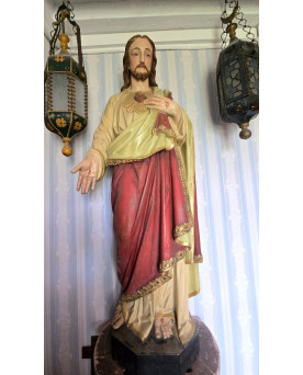 Le village de 58 brocanteurs - Statue du Sacré-Cœur de Jésus en terre cuite polychrome – XVIIIᵉ siècle