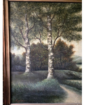 Le village de 58 brocanteurs - Paysage lacustre animé – École de Barbizon, XIXᵉ siècle - huile sur toile