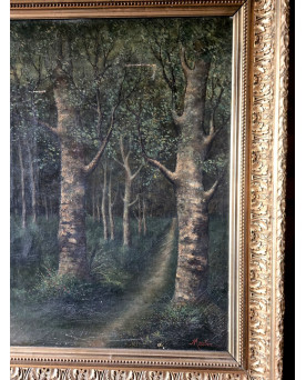 Le village de 58 brocanteurs - Paysage forestier – École de Barbizon, XIXᵉ siècle - huile sur toile