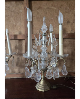 Le village de 58 brocanteurs - Paire de Girandoles en bronze et cristal – Époque XIXᵉ siècle