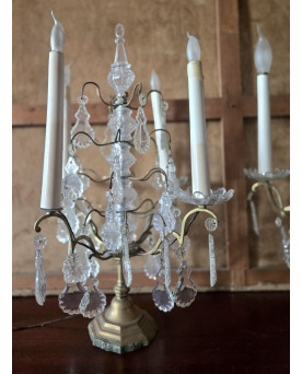 Le village de 58 brocanteurs - Paire de Girandoles en bronze et cristal – Époque XIXᵉ siècle