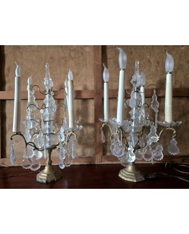 Le village de 58 brocanteurs - Paire de Girandoles en bronze et cristal – Époque XIXᵉ siècle