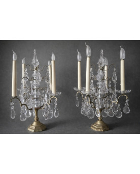 Le village de 58 brocanteurs - Paire de Girandoles en bronze et cristal – Époque XIXᵉ siècle