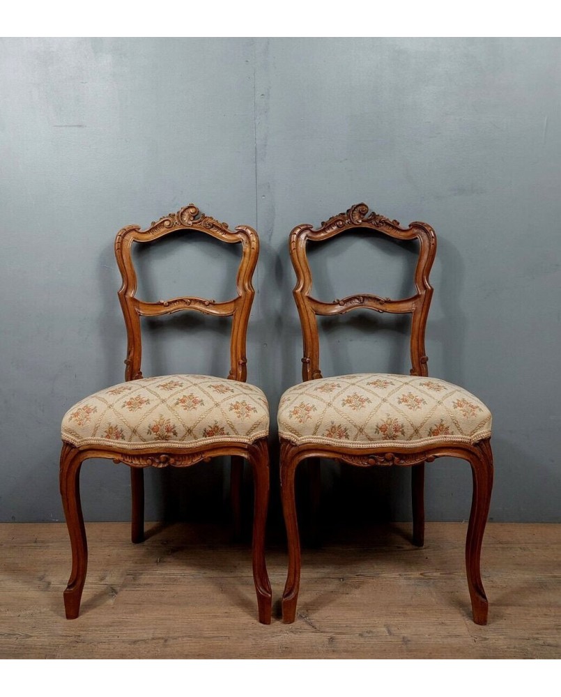 Le village de 58 brocanteurs - Paire De Chaises Louis XV En Noyer Blond