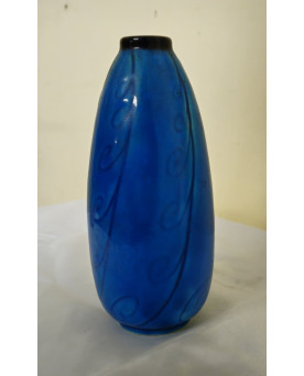 Le village de 58 brocanteurs - Vase en céramique signé Rosalba – bleu d'Egypte profond